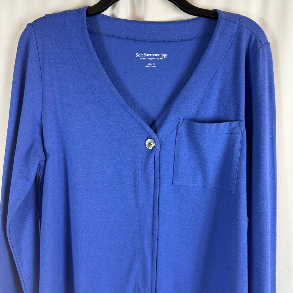 Soft Surroundings long cotton cardigan with button, bright blue, Size: M - Picture 3 of 16